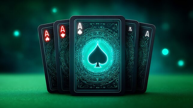 Poker fantasy themed NFT card skins glowing green felt magical aura effect