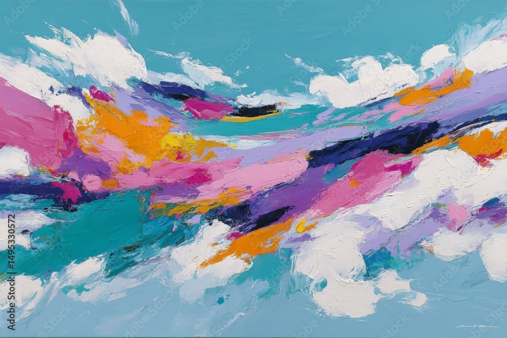 Aufkleber vibrant abstract painting showcasing a colorful sky with dynamic brush strokes in a modern art style
