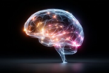 Fototapeta premium Visual representation of an illuminated brain showcasing neural connections in a dark background