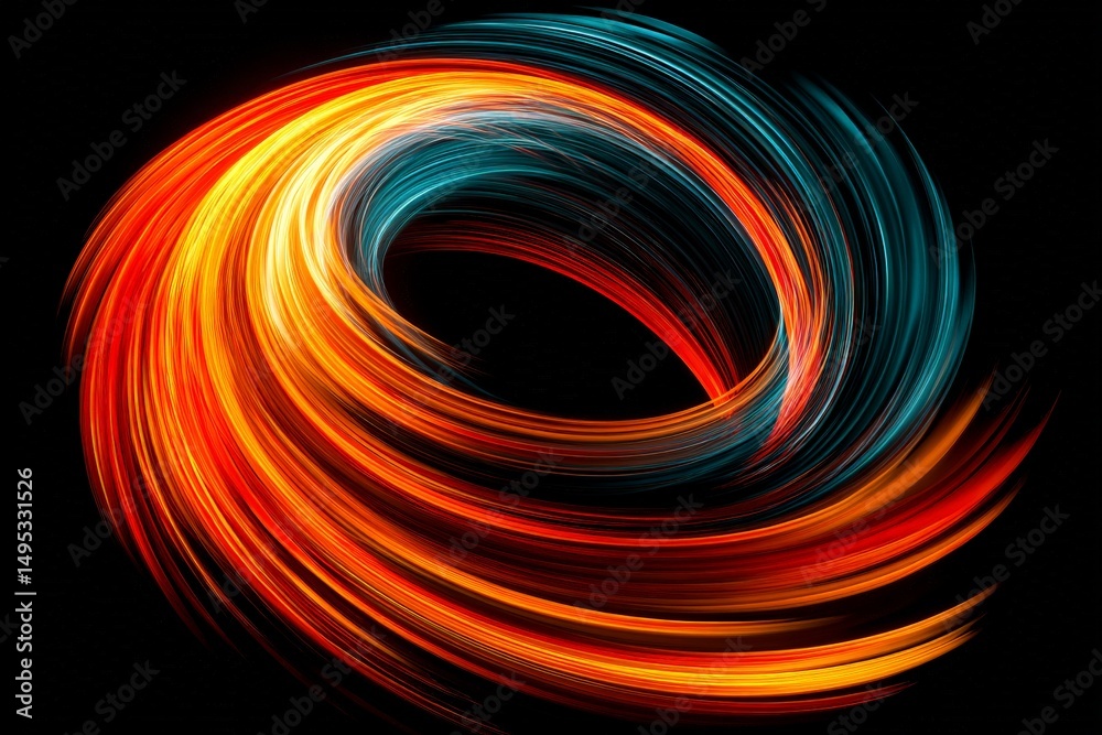 Poster vibrant swirl of colors creating an abstract circular pattern against a dark background