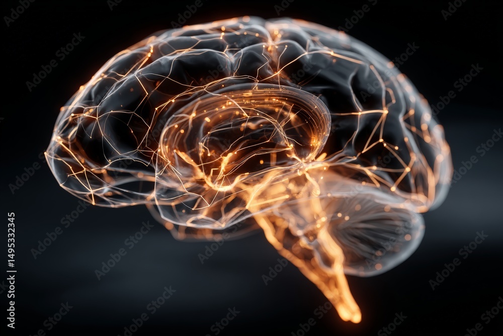 Poster neural connections illustrated in a glowing brain design showcasing the intricacies of thought proce