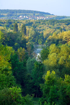 Seine river and Guernes island  in  the Vexin Fran&ccedil;ais Regional Nature Park