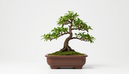 A captivating miniature bonsai tree, gracefully potted in a rectangular container, showcasing artistic beauty and meticulous cultivation