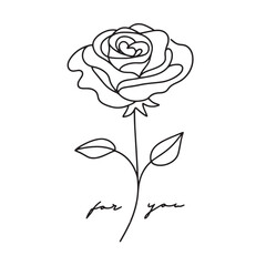 hand drawn rose flower  vector illustration simple one line drawing