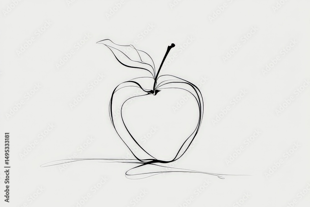 Aufkleber Artistic line drawing of an apple with a leaf on a neutral background showcasing simplicity and elegance