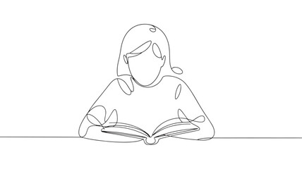 girl reading a book  vector illustration simple one line drawing