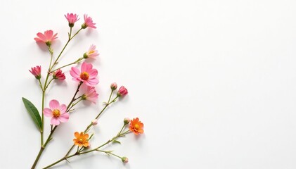 Obraz premium Delicate, minimalist floral sprigs on white background, surface, leaves, summer