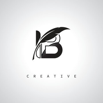 IB Letter Logo with Feather Pen &ndash; Elegant Monogram for Creative Branding and Identity Design