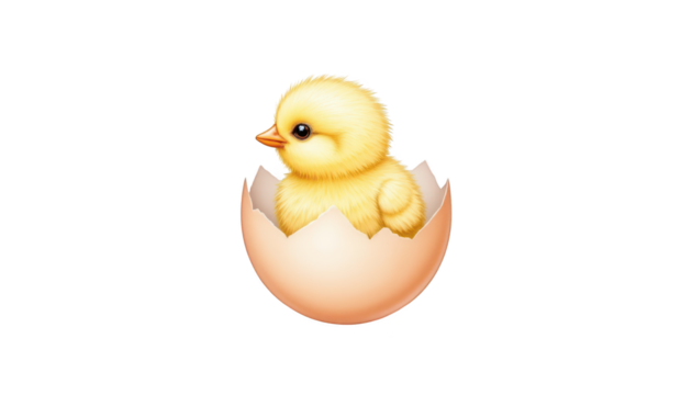 New life begins, adorable yellow chick hatching from an eggshell a