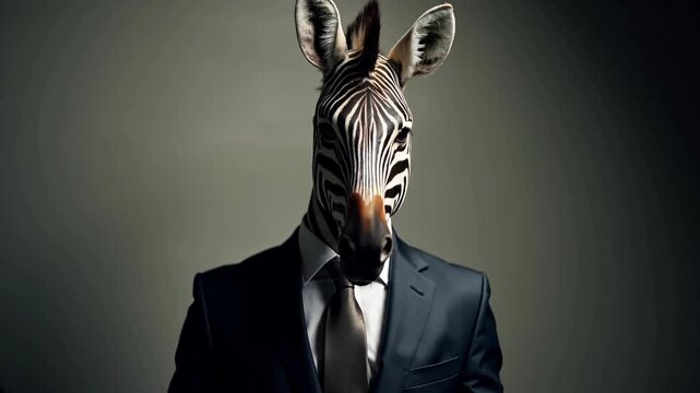 Studio portrait of a businessperson with a zebra head.