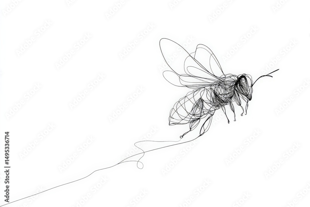 Poster Intricate wire art depicting a bee in flight creating a delicate representation of nature