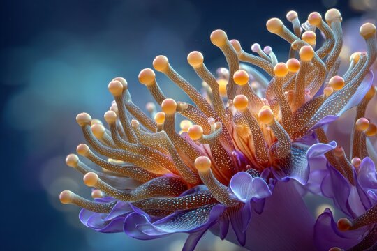 Colorful Sea Anemone With Tentacles and Spheres, Symbolizing Marine Biodiversity and Underwater Exploration : Generative AI