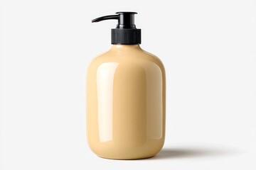 Fototapeta premium Simple beige pump bottle on a plain background showcasing its sleek design and functional use in personal care routines