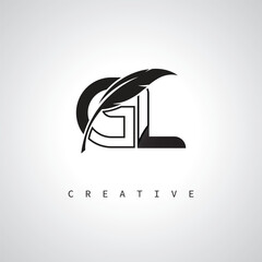 GL Letter Logo with Feather Pen – Elegant Monogram for Creative Branding and Identity Design © Nayan