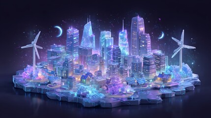 Fototapeta premium Urban areas are being revitalized and communities empowered through initiatives like rooftop solar and vertically integrated wind turbines, as well as electric micromobility hubs, all of which are