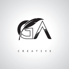 GA Letter Logo with Feather Pen – Elegant Monogram for Creative Branding and Identity Design