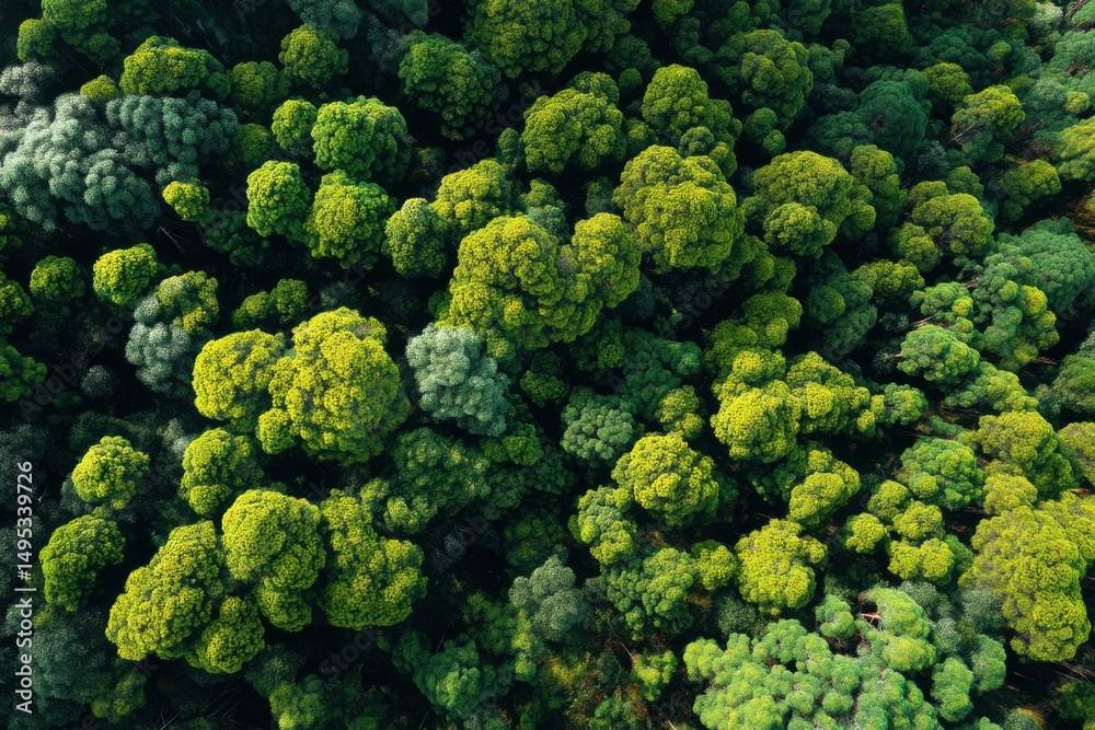 Poster aerial view of lush green forest canopy, representing environmental conservation and sustainable dev