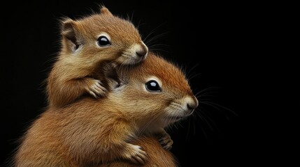 Obraz premium Adorable Baby Squirrels Cuddling A Symbol of Sibling Love and Nature's Tenderness
