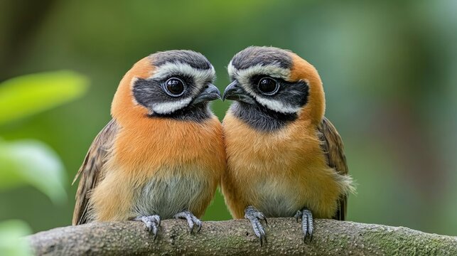 Two Adorable Chestnut-headed Tesias Birds Sharing a Tender Moment in Nature