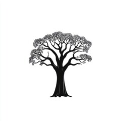 Naklejka premium Silhouette of African baobab tree, nature illustration