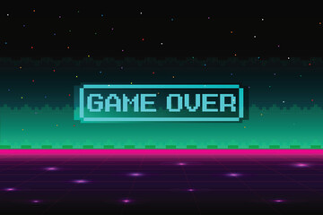Game Over. Retro Video Game Background. Abstract grid background for retro digital video game screen.