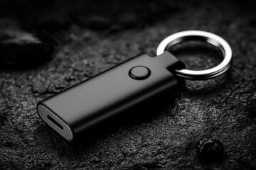 Keychain USB drive with sleek design displayed on a textured surface