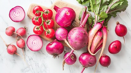 Fresh Colorful Vegetables on Marble Surface for Healthy Cooking