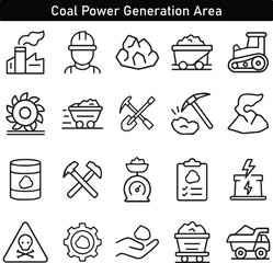 Coal Power Generation and Mining Icons