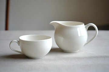 white pitchers on a table.