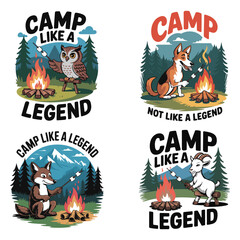 bundle of Adventure Camping T-shirts with Rustic Campfire Design


