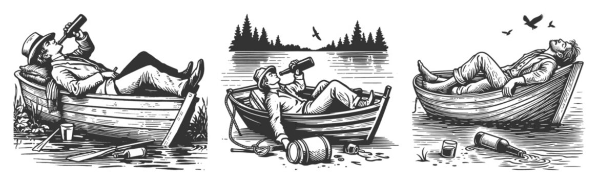 Set collection bundle sketch engraving generative ai vector illustration. Scratch board imitation. Black and white image.