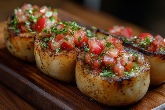 scallops of scato on a wooden plate.