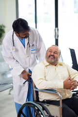 advice, consult : Asian indian male nutritionist doctor giving advice, consult to fat man stroke...