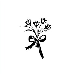 Obraz premium Simple flower bouquet with bow, white background, greeting card design