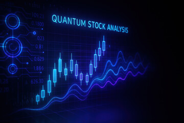 Neon Graphs with Quantum Stock Analysis Text for Financial Technology or Analytics Concepts