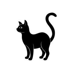 cat with arched back silhouette on white background