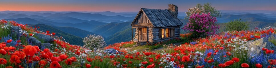 Fototapeta premium The American West is home to the Mythic Maze, a collection of deserted saloons and weathered wooden fences engulfed by wildflowers