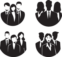 Corporate Team Silhouettes in Circular Icons – Business Avatar Vector Set