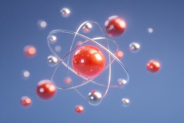 A detailed depiction of a hydrogen atom is shown, featuring one proton and an electron in orbit with precise subatomic characteristics