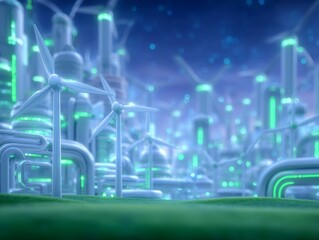 Fototapeta premium A green hydrogen production facility's intricate pipe and valve network is visible in a close-up view, demonstrating the control of this renewable energy source