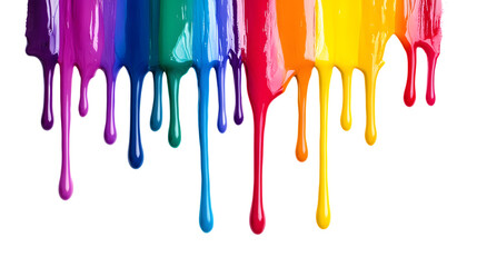 Naklejka premium Vibrant Rainbow Paint Dripping Isolated on Transparent Background