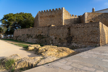 Castle of Lagos in the Algarve region of Portugal at sunset.