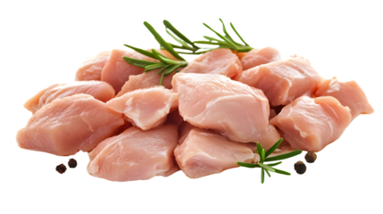 Fresh Raw Chicken Fillet Chunks on White Background - Professional Food Photography Display