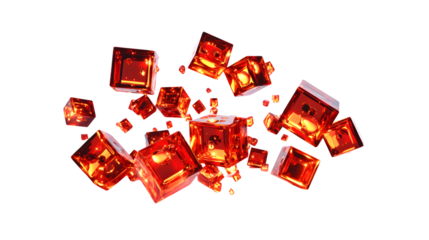 Red Glass Dice Falling on White Background Isolated Conceptual Image