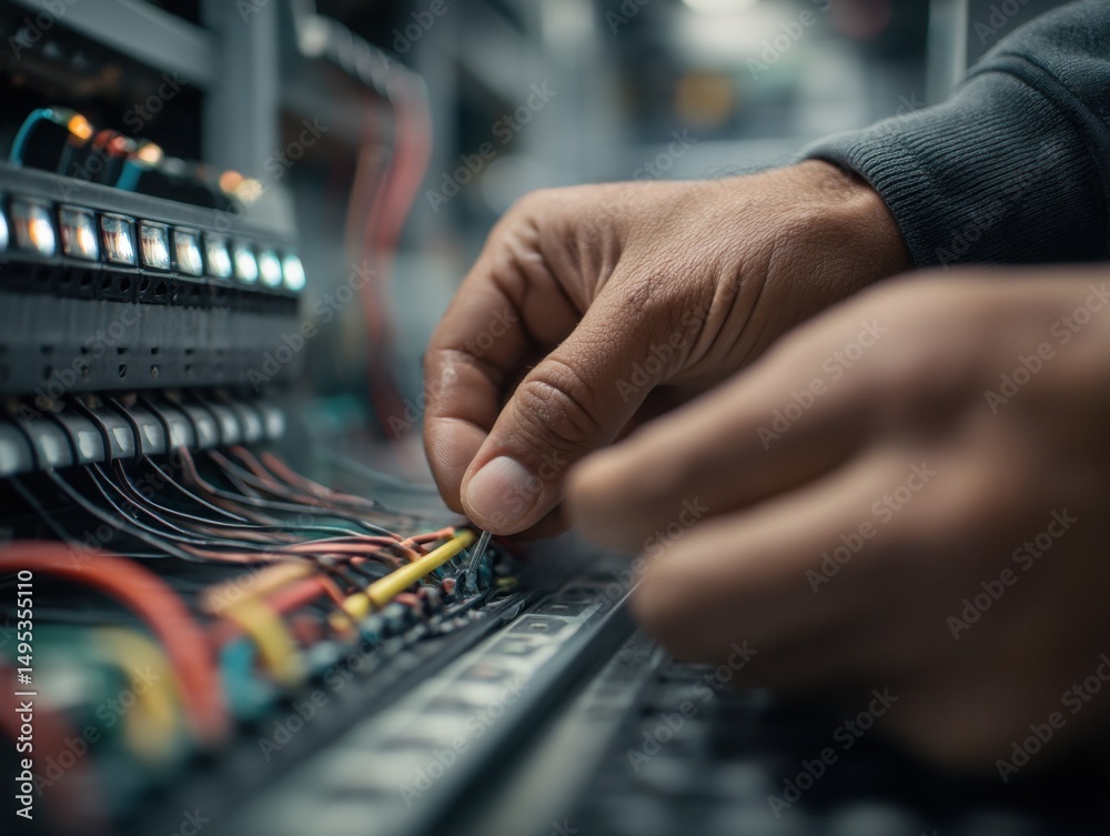 Poster Technician Connecting Cables in Server Room, Showcasing IT Support and Network Solutions for Digital Transformation and Infrastructure Management : Generative AI