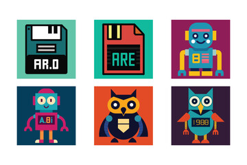 Retro Robots and Owls A Playful Icon Collection