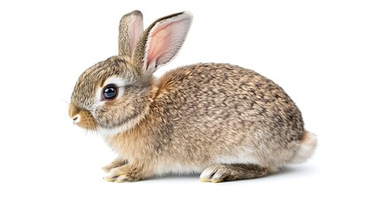 Cute rabbit in side view, isolated on white, high resolution, soft shadows, bokeh effect.