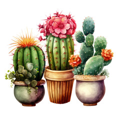 Fototapeta premium Cactus Trio Png Three Different Cactus isolated on a transparent background