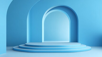Blue studio room. Limbo light background. Abstract 3d backdrop for product presentation. Minimal wall scene. Showcase, promotion display modern