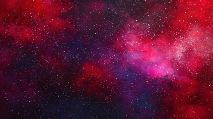 Naklejka premium Vibrant cosmic nebula with swirling colors of red and purple against a starry background